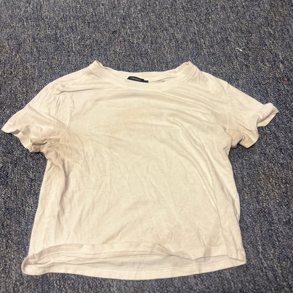 Forever 21 Cream Crop Relaxed T-Shirt